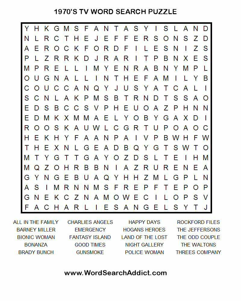 1970 s TV Printable Word Search Puzzle Word Search Printables Word