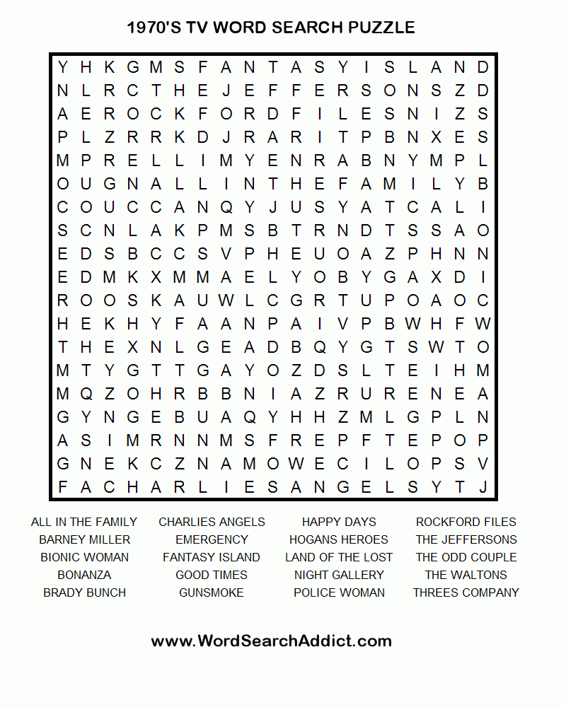 1970 s TV Printable Word Search Puzzle Word Search Printables Word 