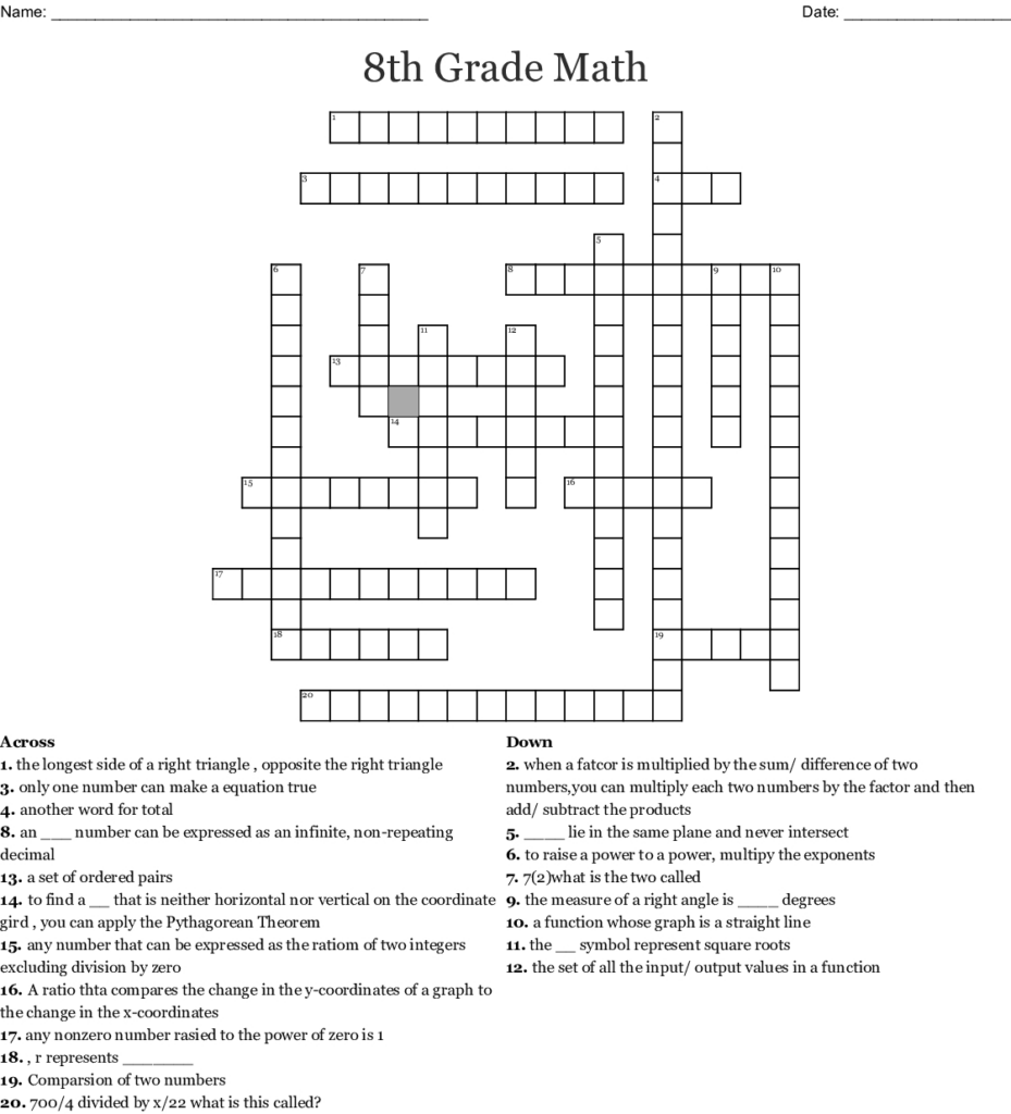 8th Grade Math Word Search Puzzles