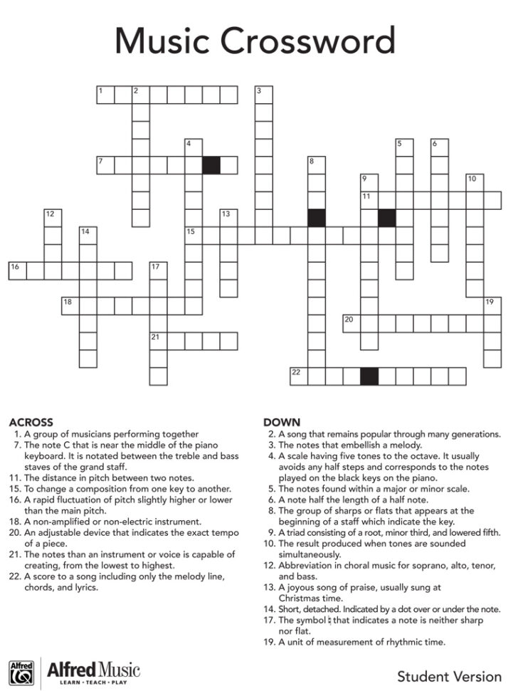 90s Music Crossword Puzzles Printable