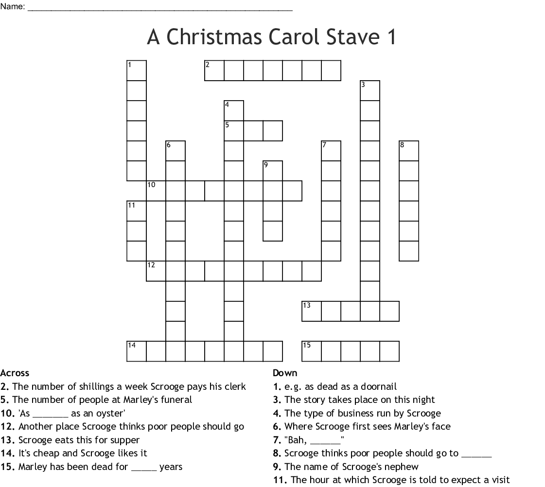 A Christmas Carol Crossword Printable Printable Template 2021