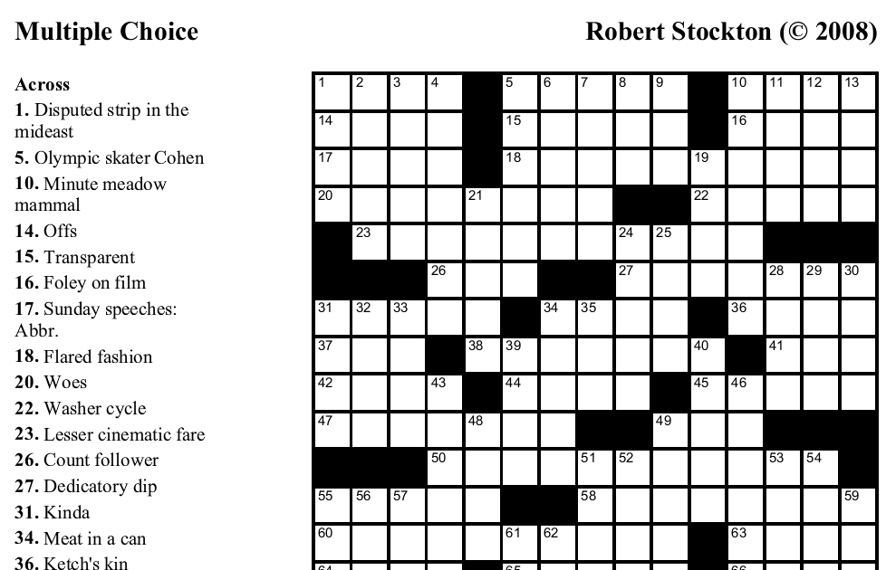 Free Robert Stockton Printable Crosswords Sally Crossword Puzzles