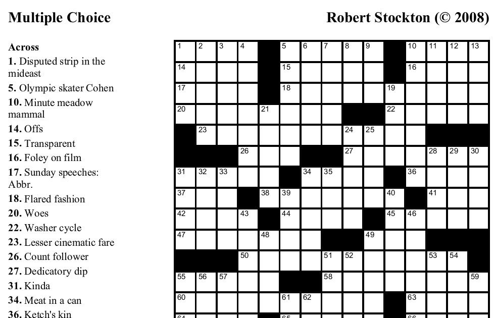 Activities For Kids Crossword Puzzle Robert Stockton