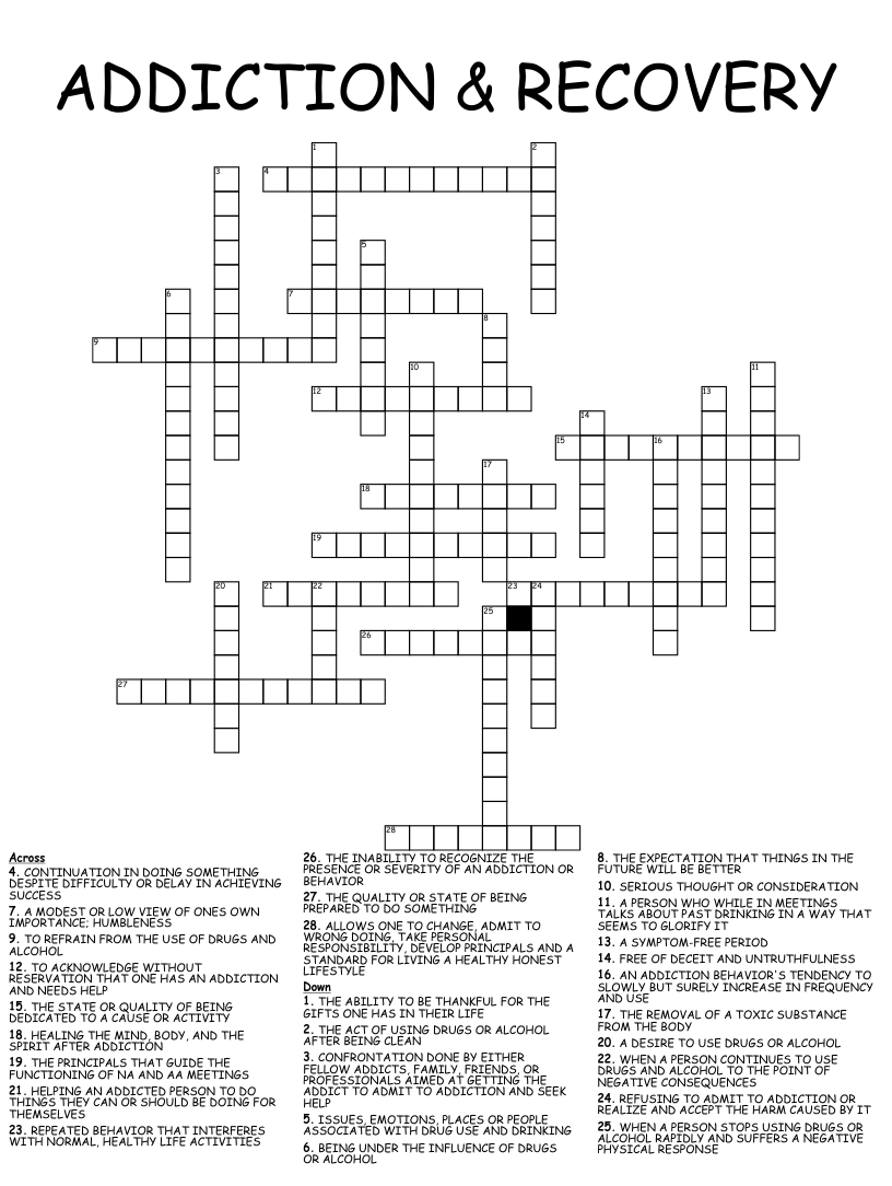 ADDICTION RECOVERY Crossword WordMint