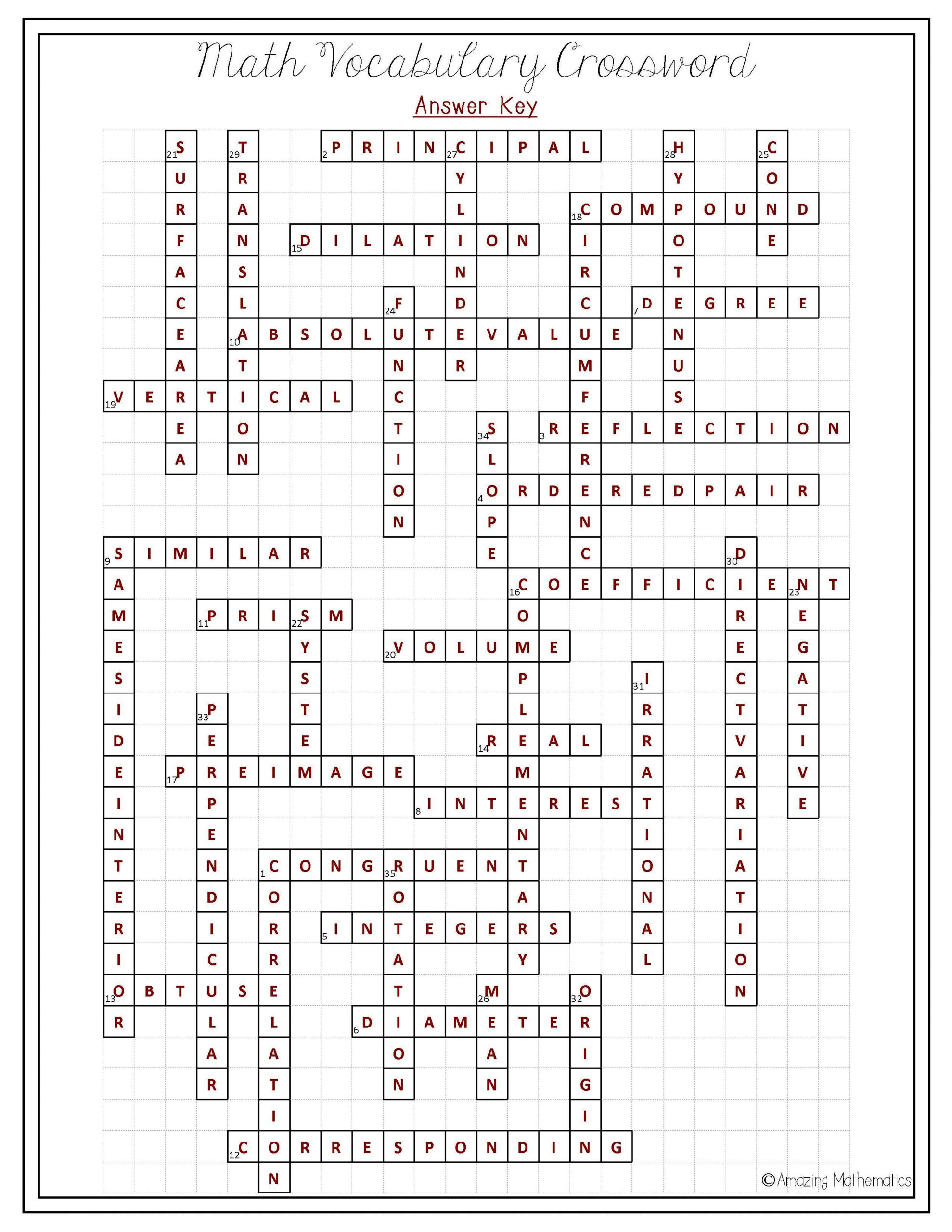 Algebra 1 Crossword Puzzles Printable Printable Crossword Puzzles