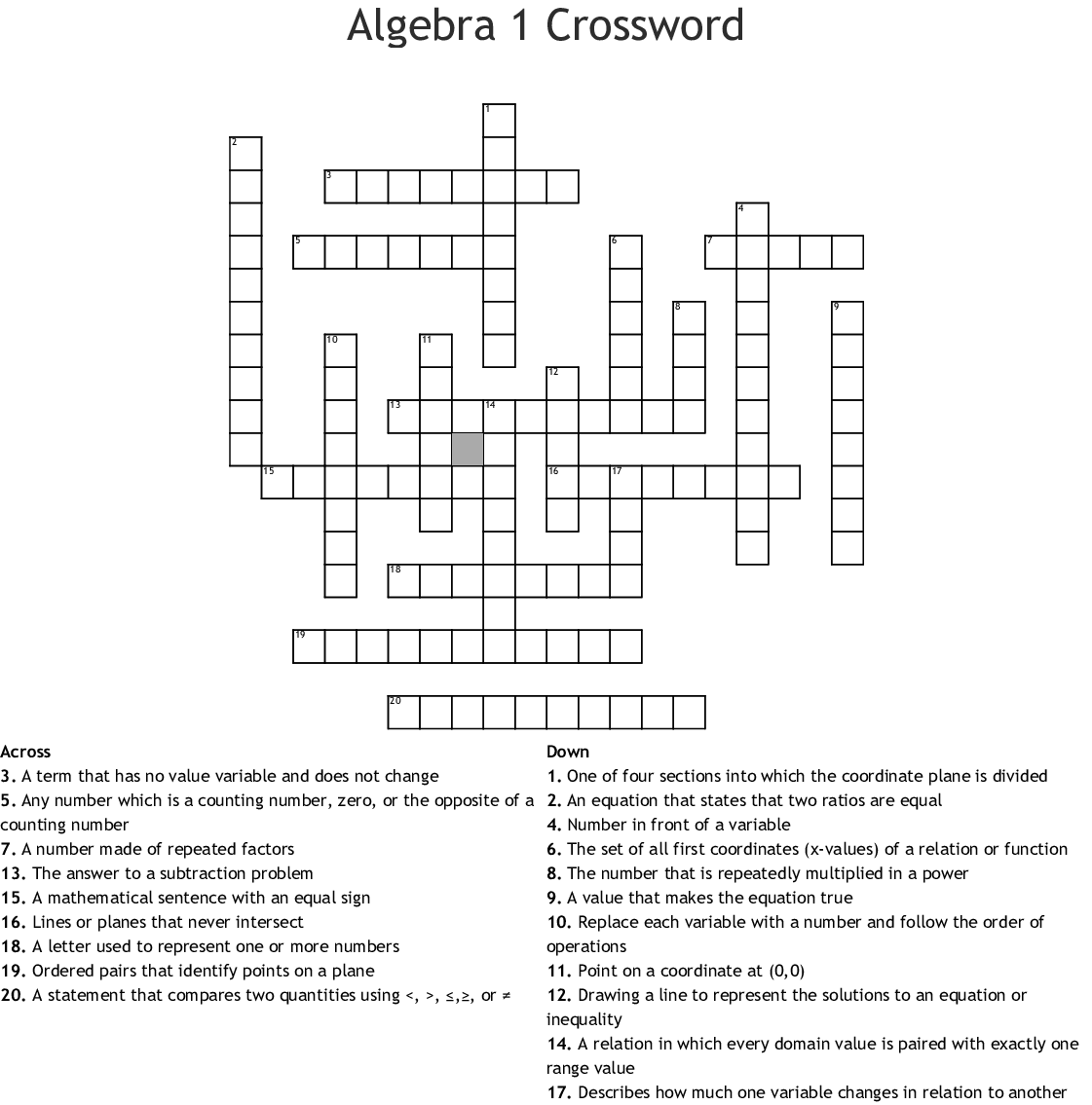 Algebra 1 Crossword WordMint