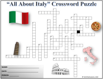  All About Italy Crossword Puzzle Activity Worksheet By TechCheck Lessons