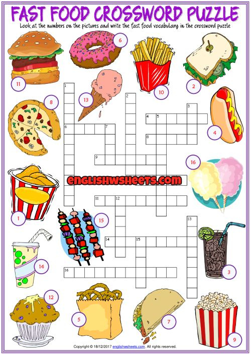 An Enjoyable ESL Printable Crossword Puzzle Worksheet With Pictures For 
