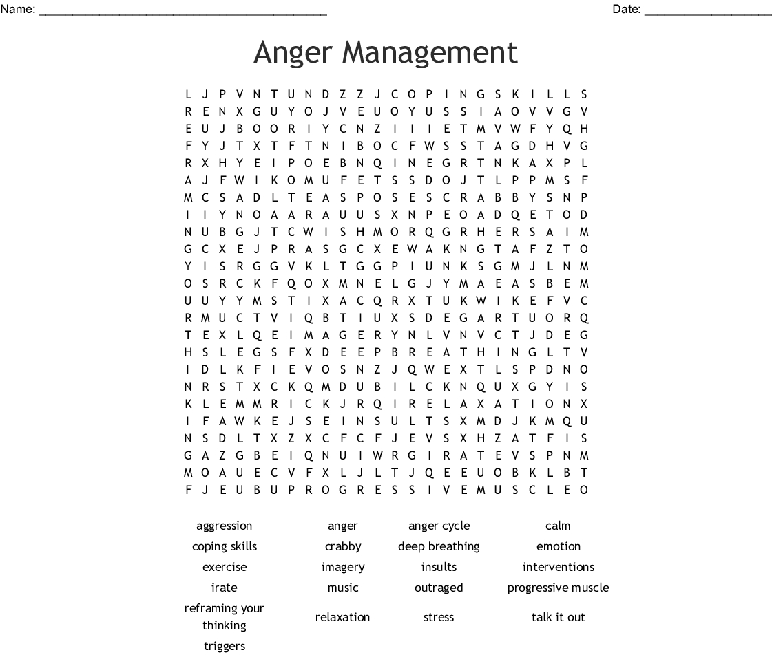 Anger Word Search Printable Word Search Printable