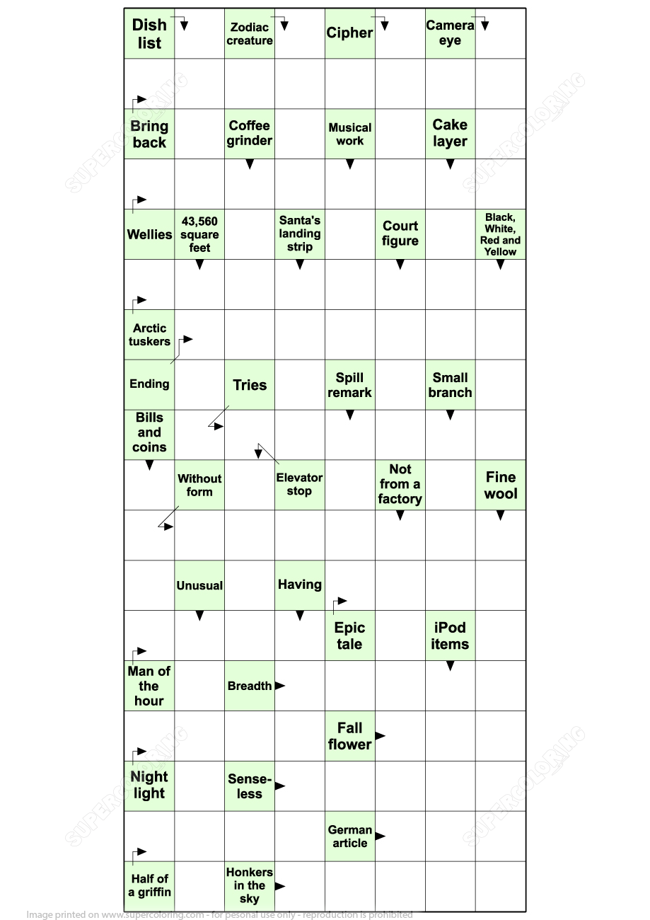 Free Printable Arrow Words Sally Crossword Puzzles