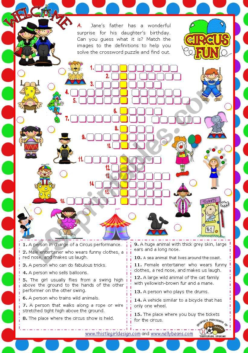 At The Circus Set 3 Crossword Puzzle ESL Worksheet By Mena22