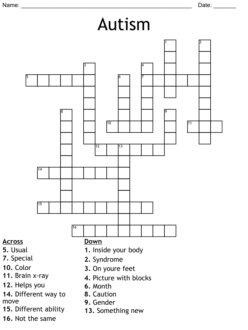 Autism Crossword WordMint