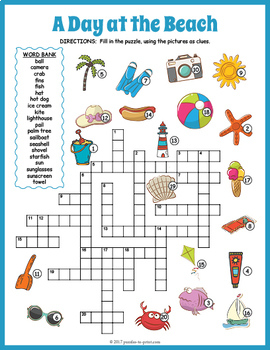 BEACH THEMED SUMMER Crossword Puzzle Worksheet Activity By Puzzles To Print
