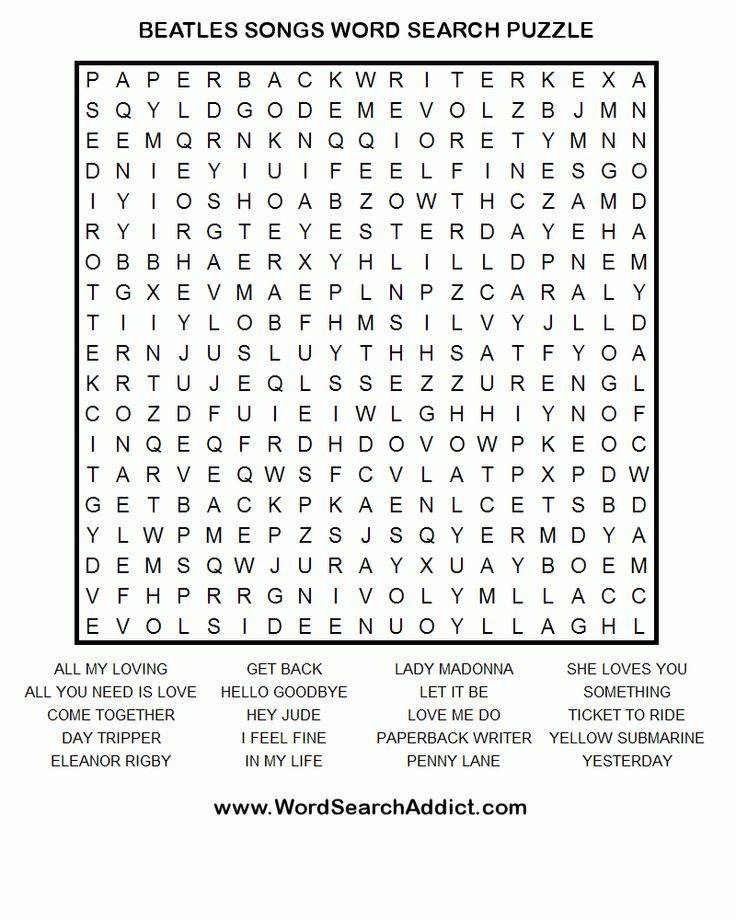 Beatles Crossword Puzzles Printable Sally Crossword Puzzles