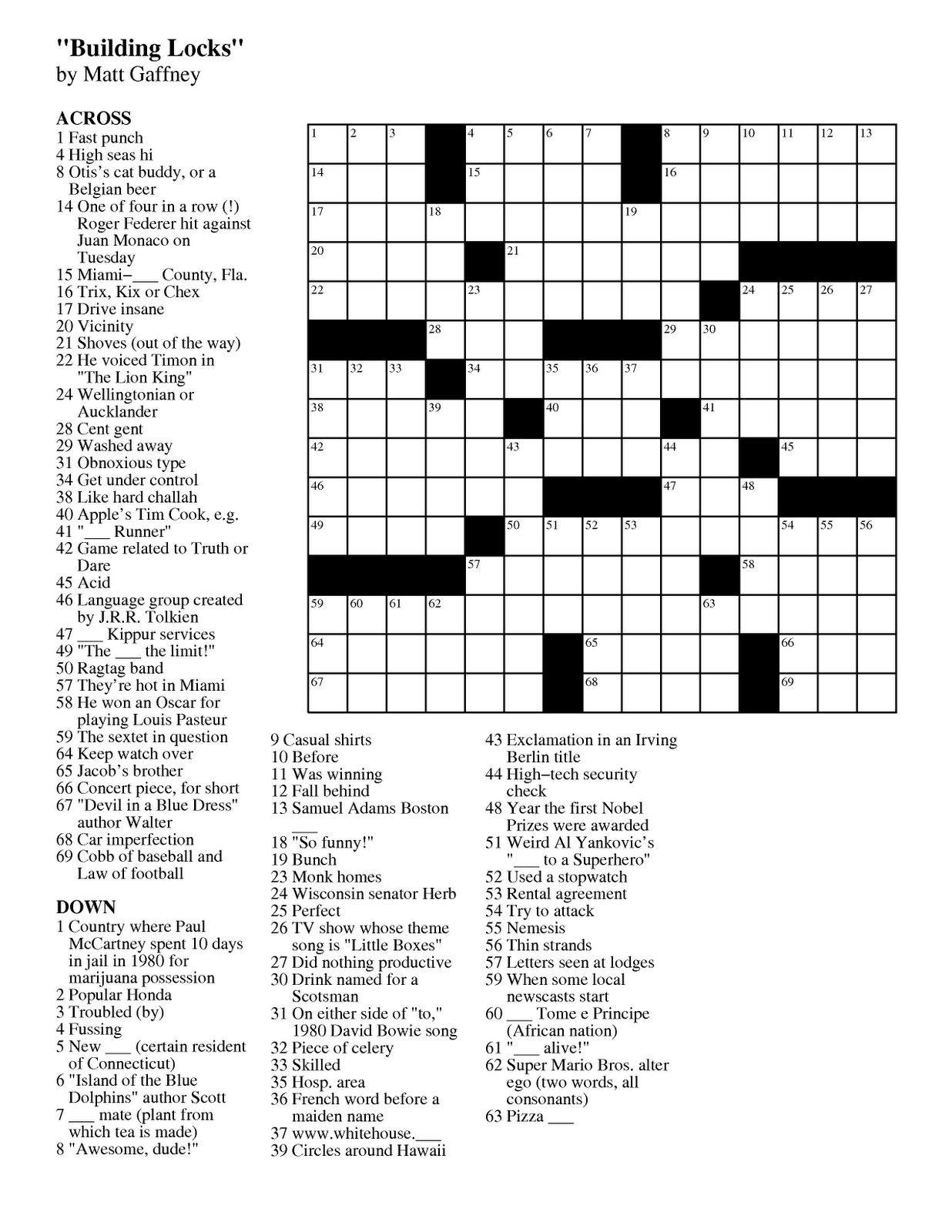 Beatles Crossword Puzzles Printable Printable Crossword Puzzles 