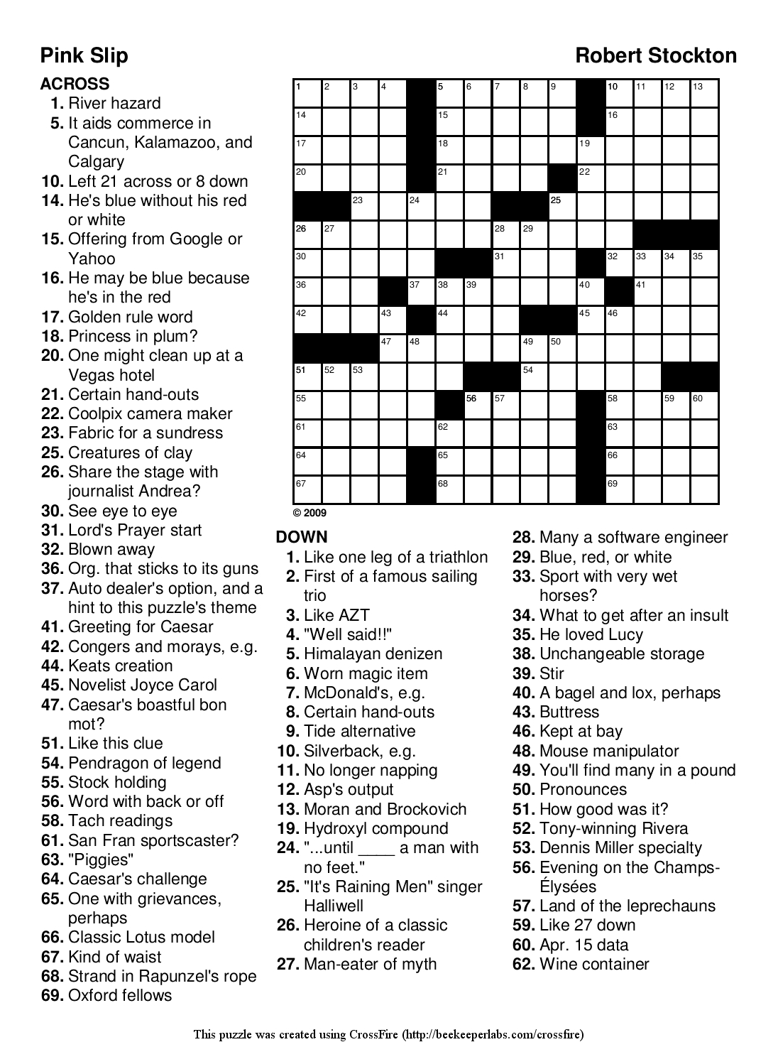 Beekeeper Crosswords Printable Crossword Puzzles 2009 Printable 