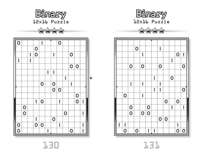 Binary Puzzle Printable Worksheets