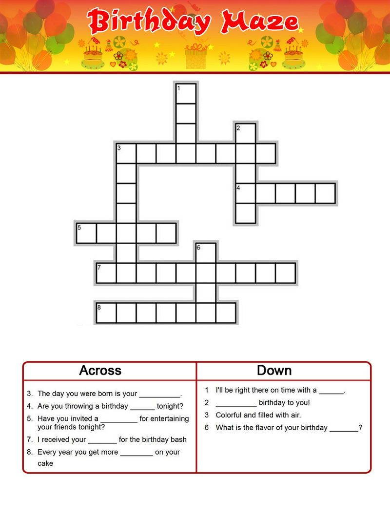 Birthday Crossword Puzzle Printable Printable Template Free