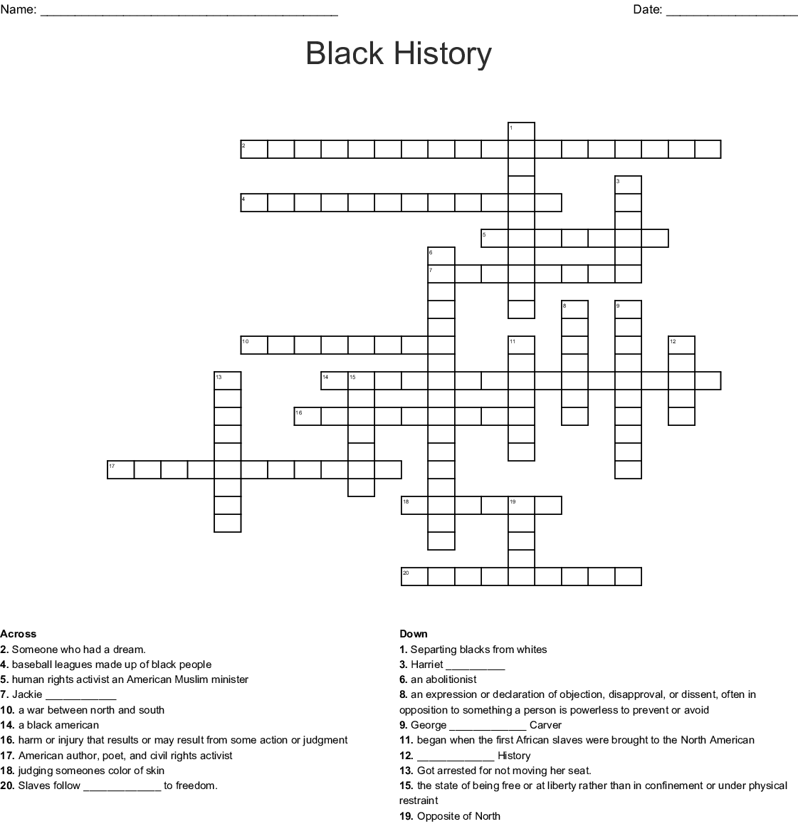 Black History Month Crossword Puzzles Printable Printable Template 2021