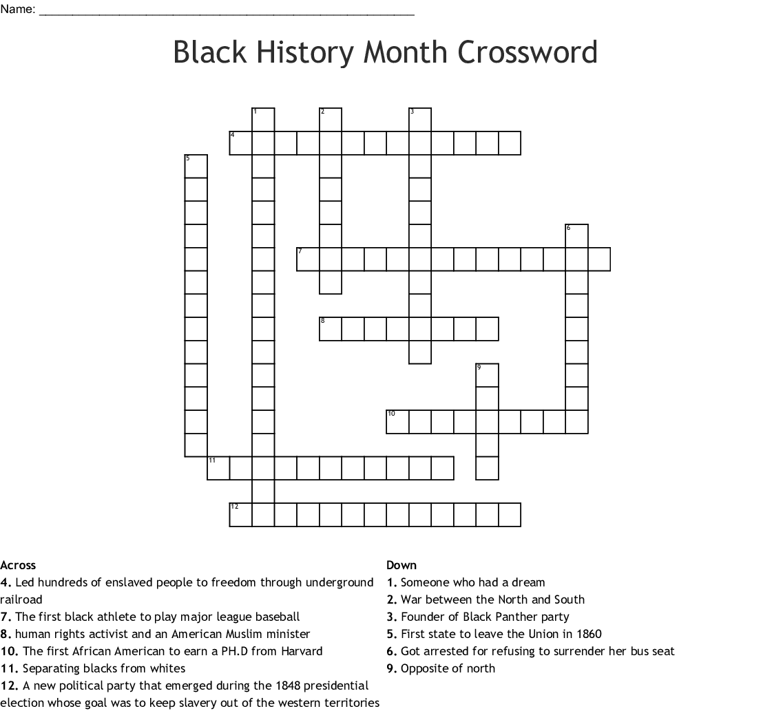 Black History Month Crossword Puzzles Printable Printable Template 2021