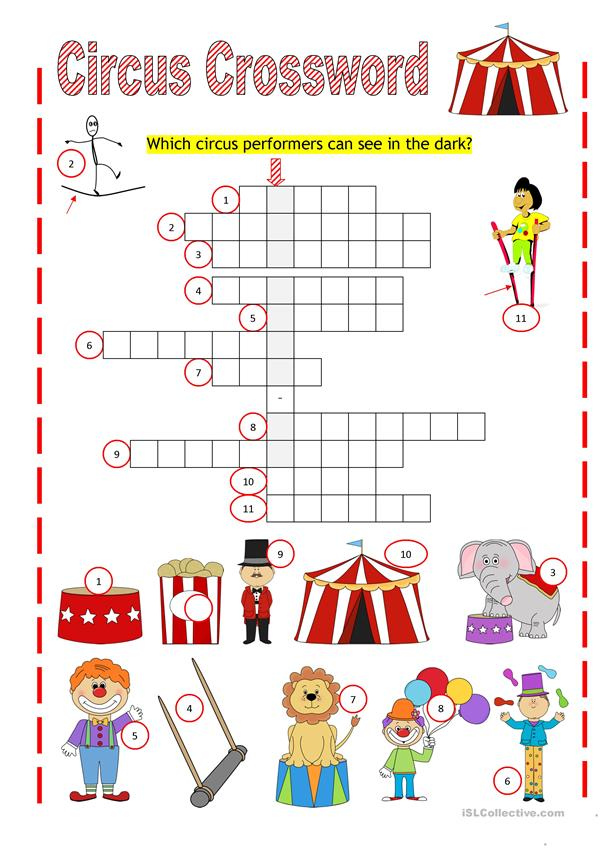 Circus Crossword Puzzle Printables