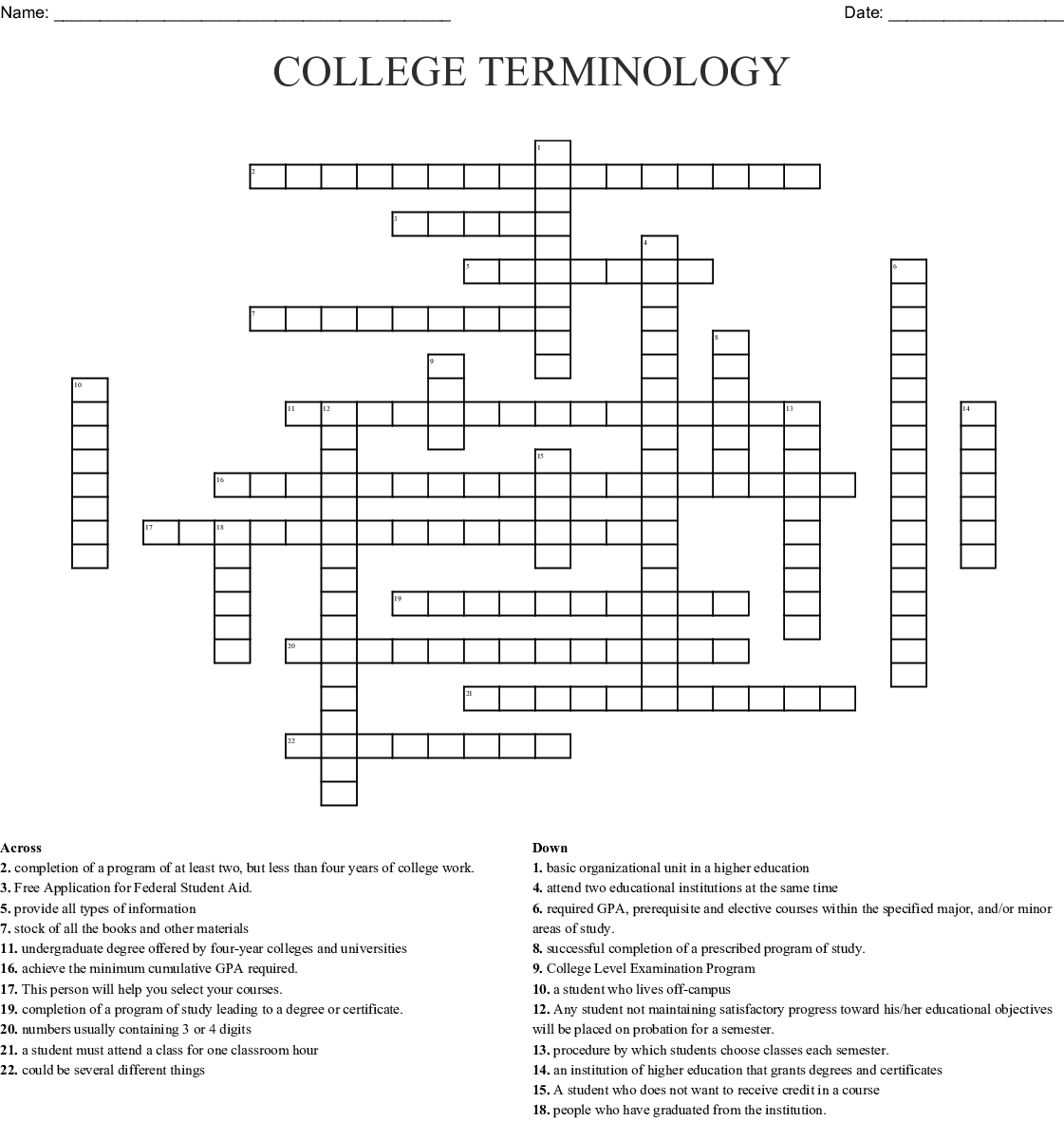 College Crossword Puzzle Printable Printable Crossword Puzzles
