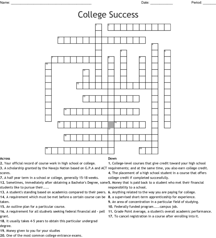 Printable Crossword Puzzles For College Students