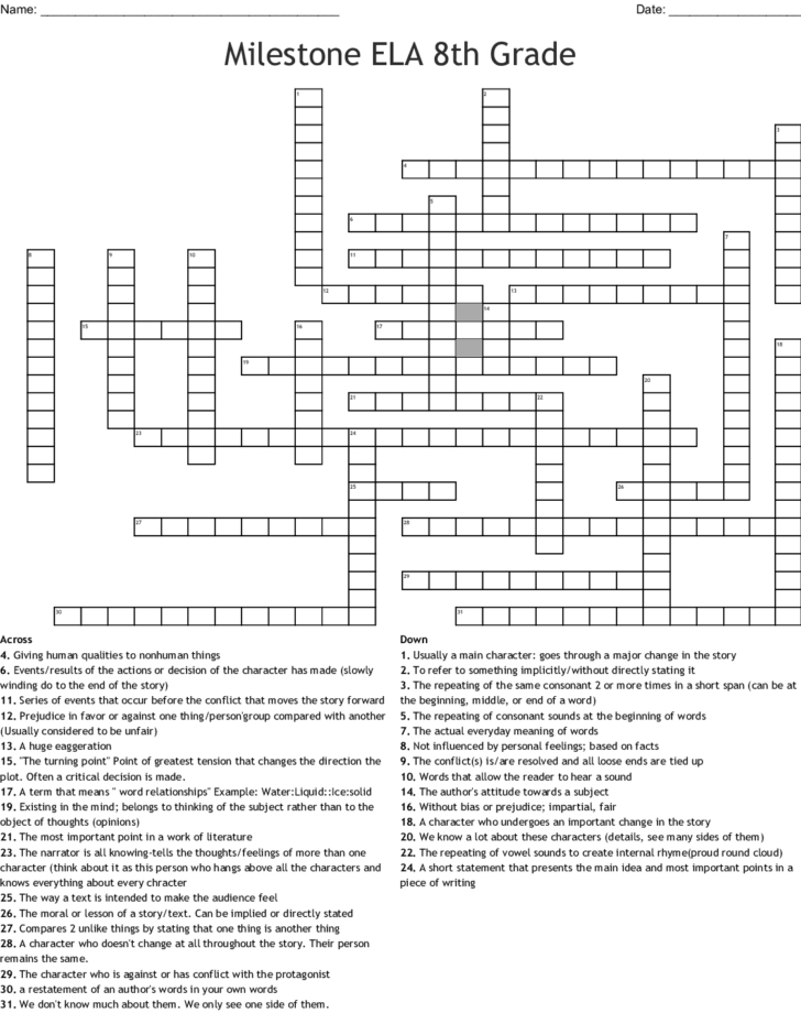 Crossword Puzzles For 8th Grades Printable
