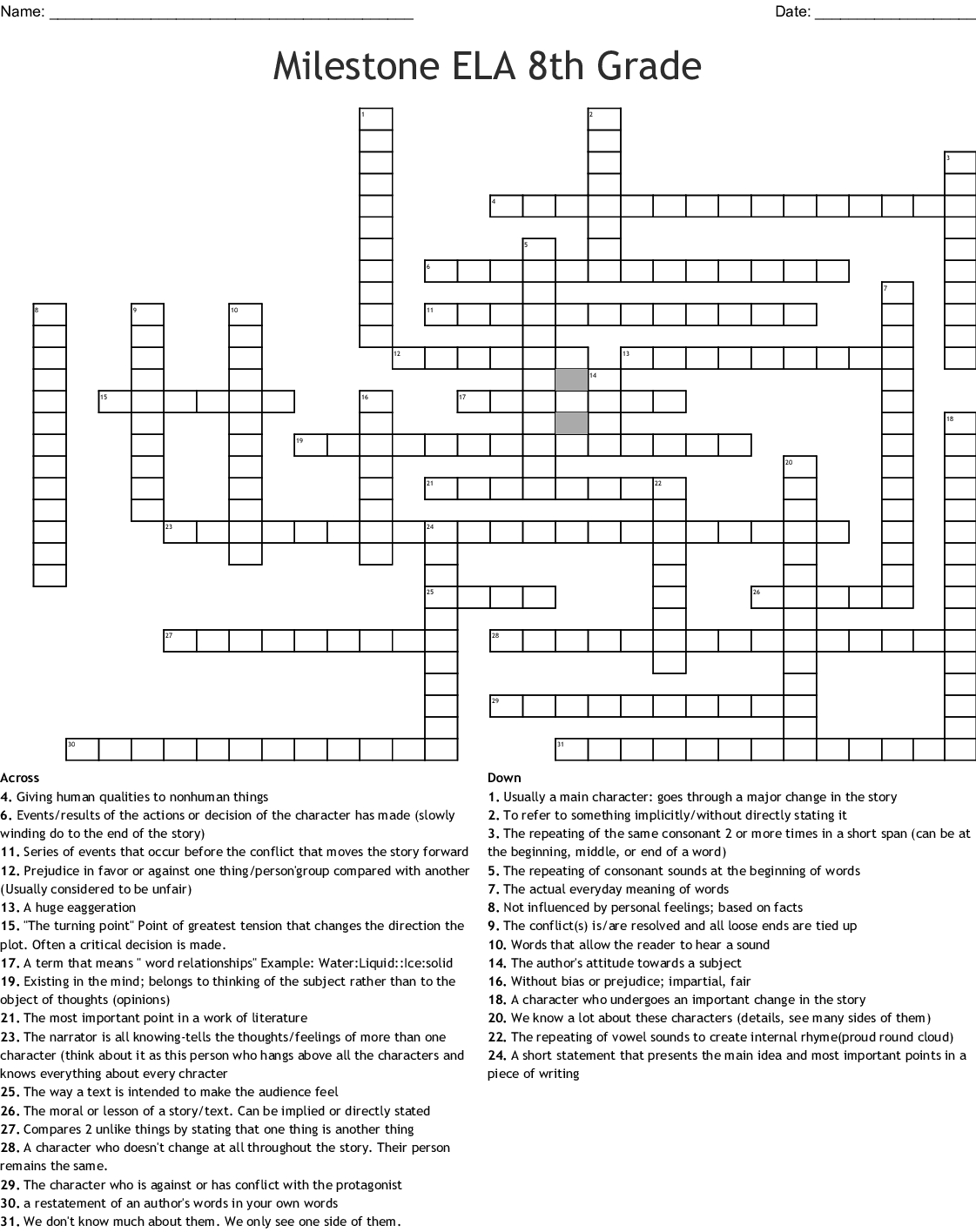 Crossword Puzzles Printable 8Th Grade Printable Crossword Puzzles