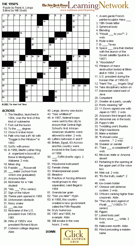 Crosswords The 1950 s