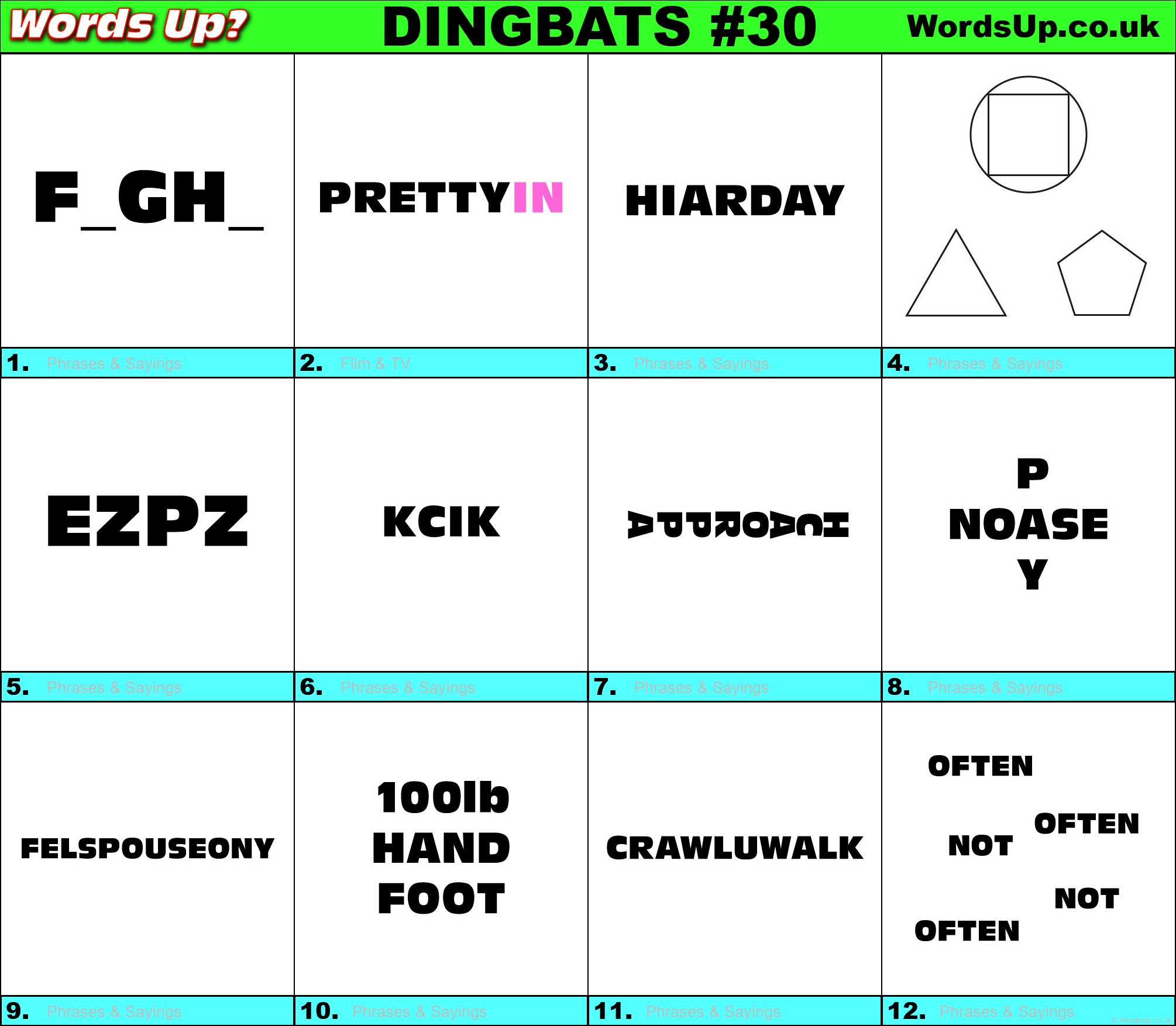 Dingbats Quiz 30 Find The Answers To Over 700 Dingbats Words Up Games