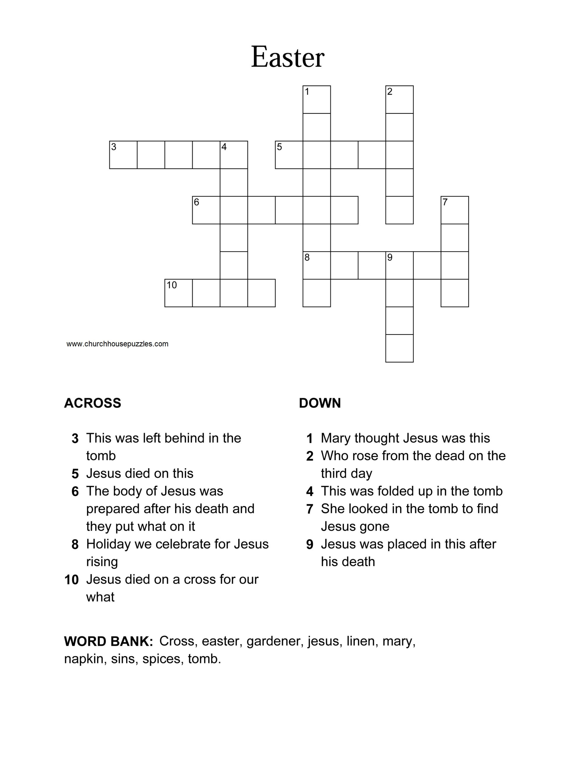 Religious Easter Crossword Puzzles Printable Sally Crossword Puzzles