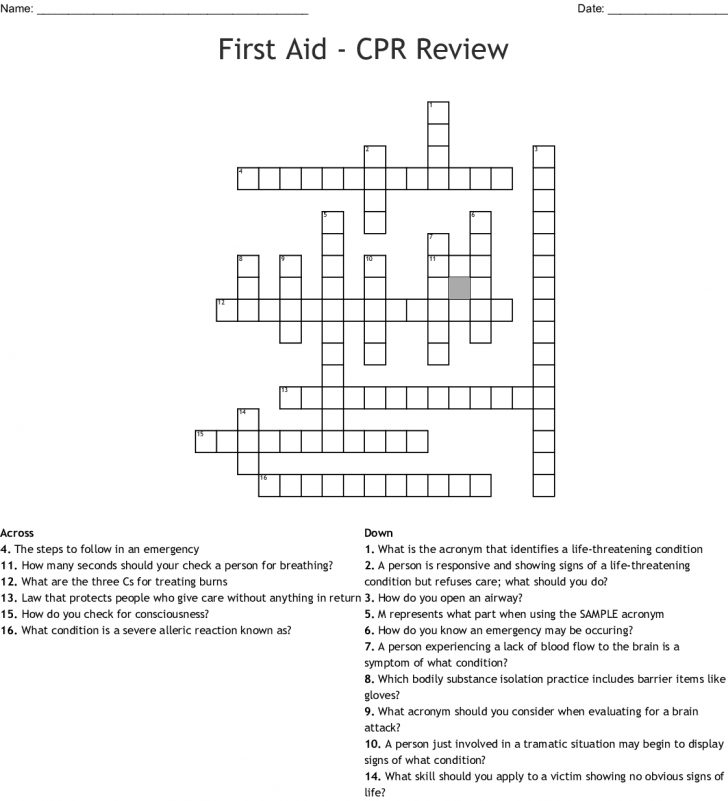 First Aid Cpr Review Crossword Wordmint Printable Crossword 