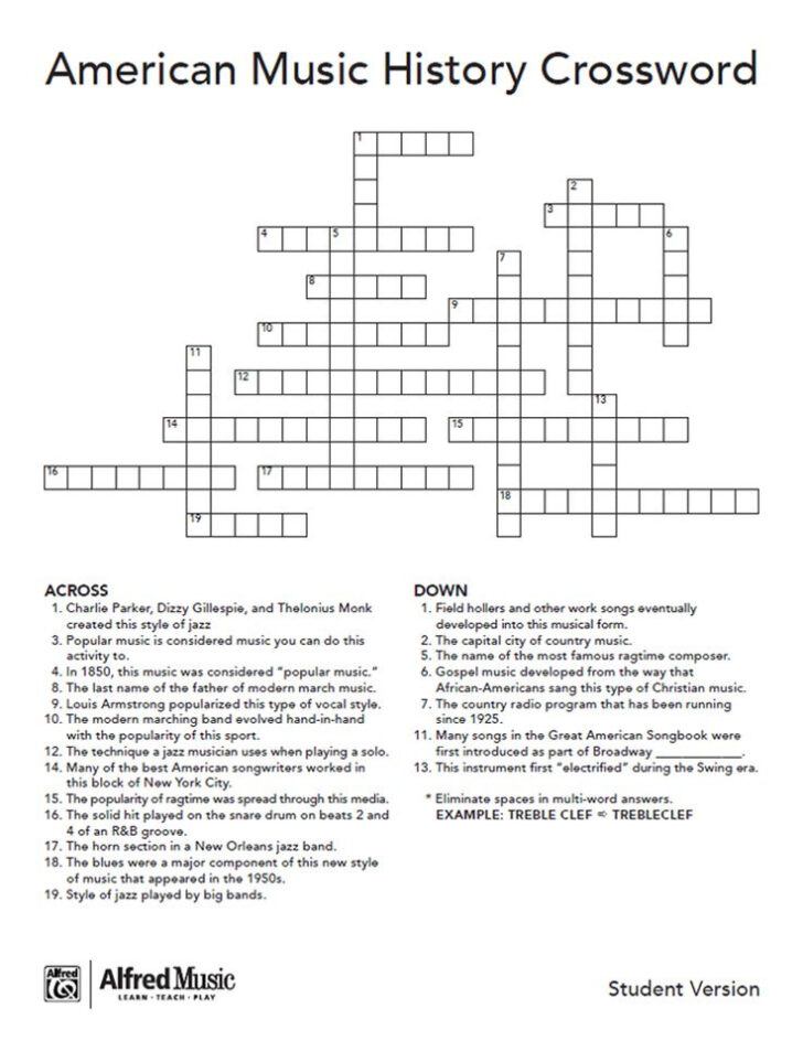 Country Music Free Printable Crossword Puzzles