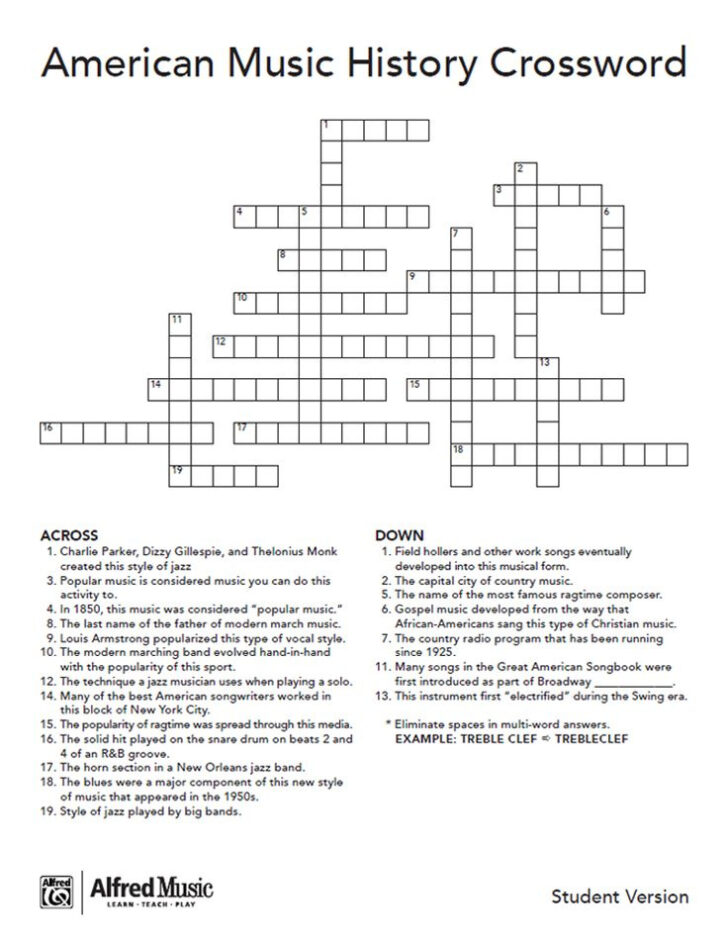 Free Country Music Cross-Word Puzzles Printable