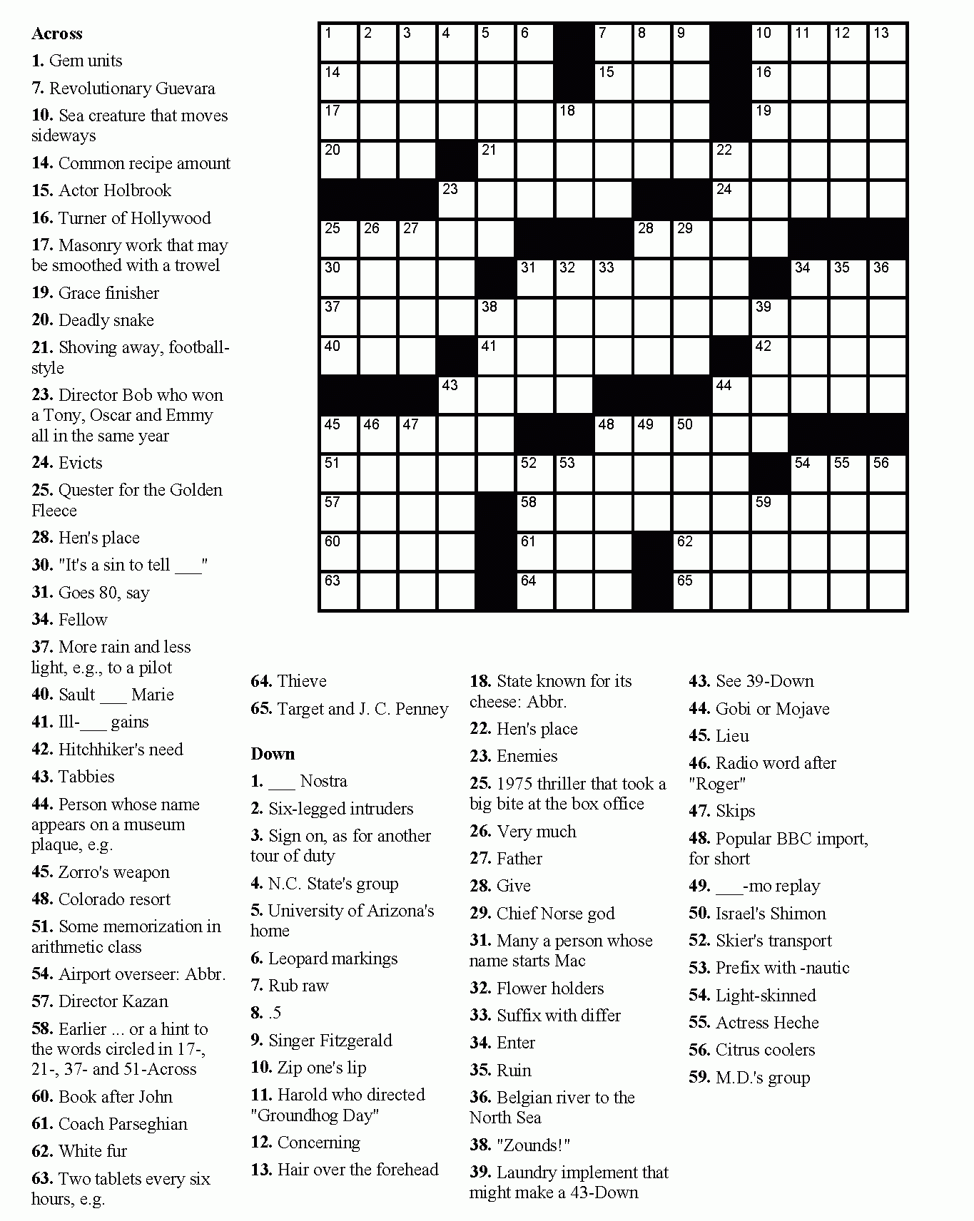 Free Printable Crosswords Easy