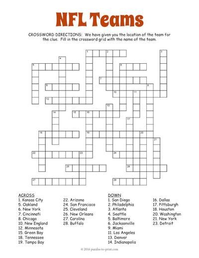 NFL Crossword Puzzles Printable