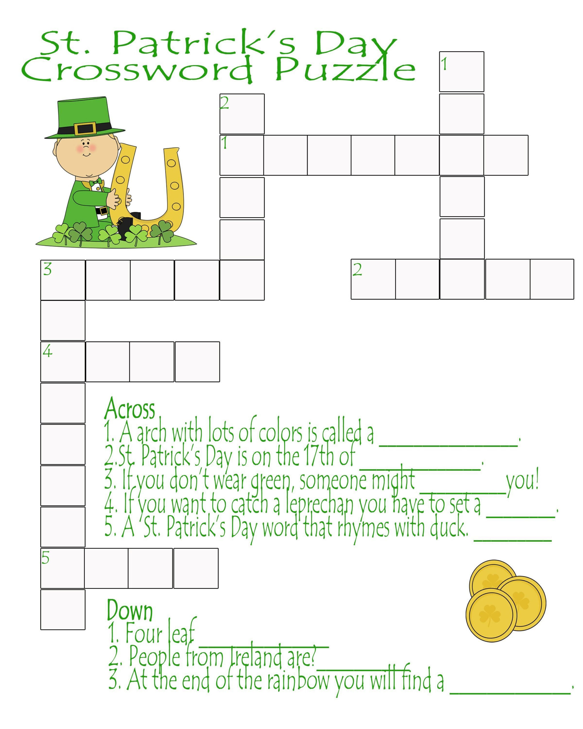 Free Printable St Patrick s Day Crossword Puzzles Printable Crossword 