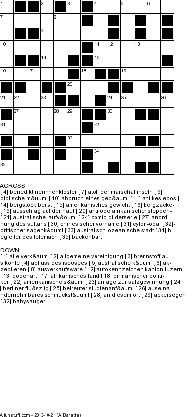Crossword Puzzles In German Printable