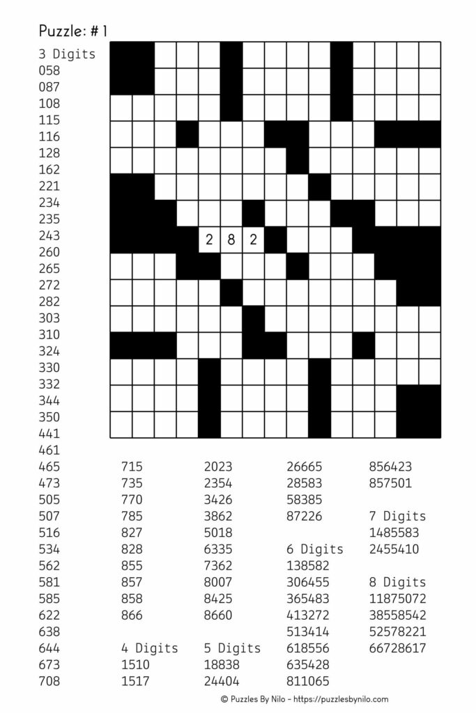 Cross Number Puzzles Printable Sally Crossword Puzzles