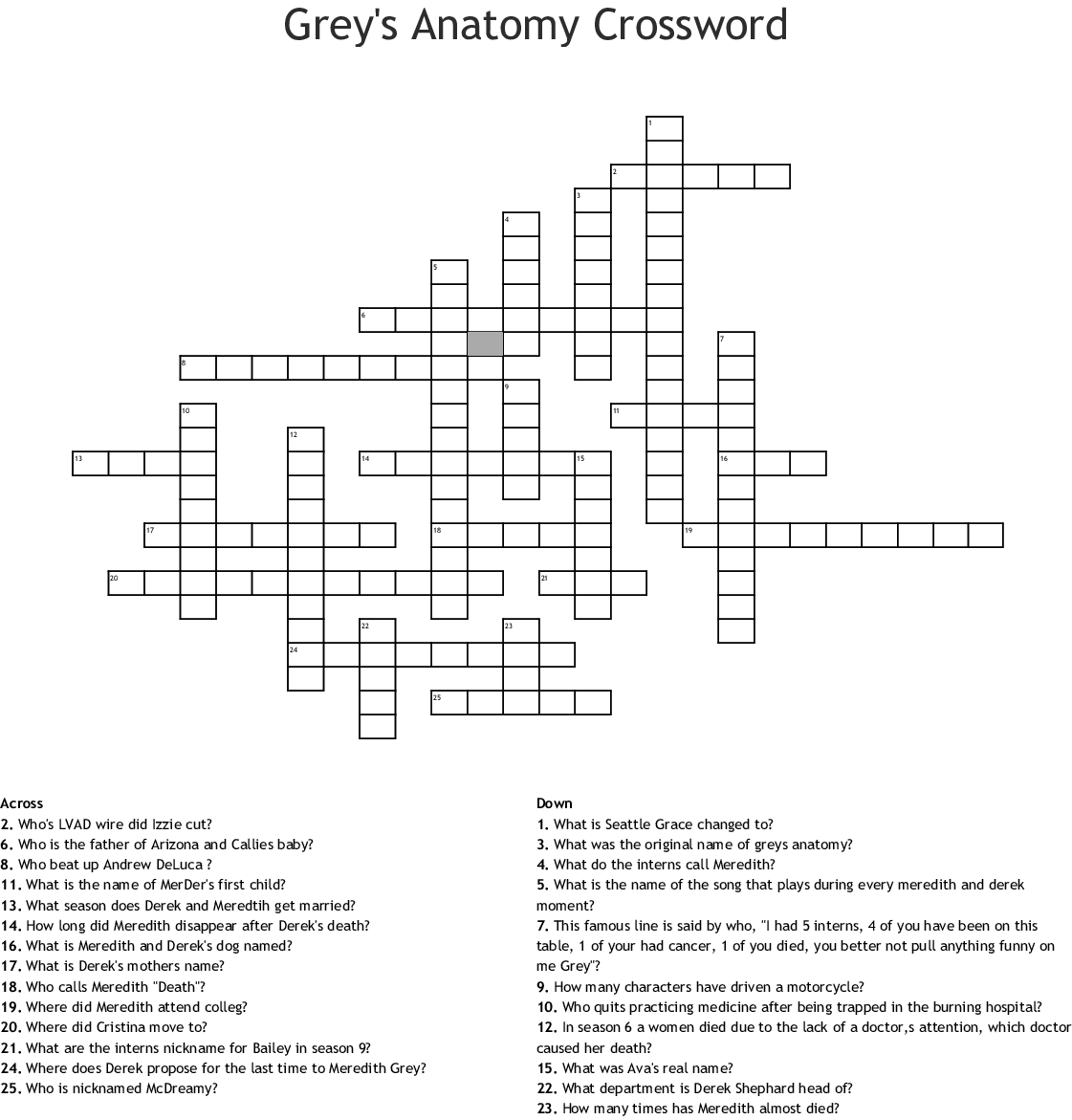 Grey s Anatomy Crossword WordMint
