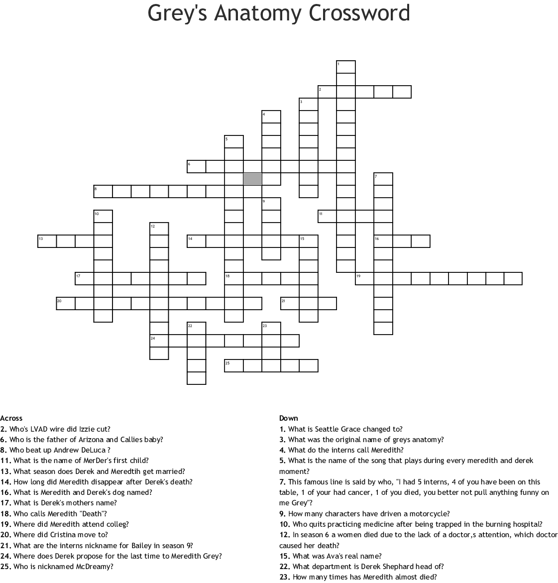 Grey S Anatomy Crossword WordMint Sally Crossword Puzzles