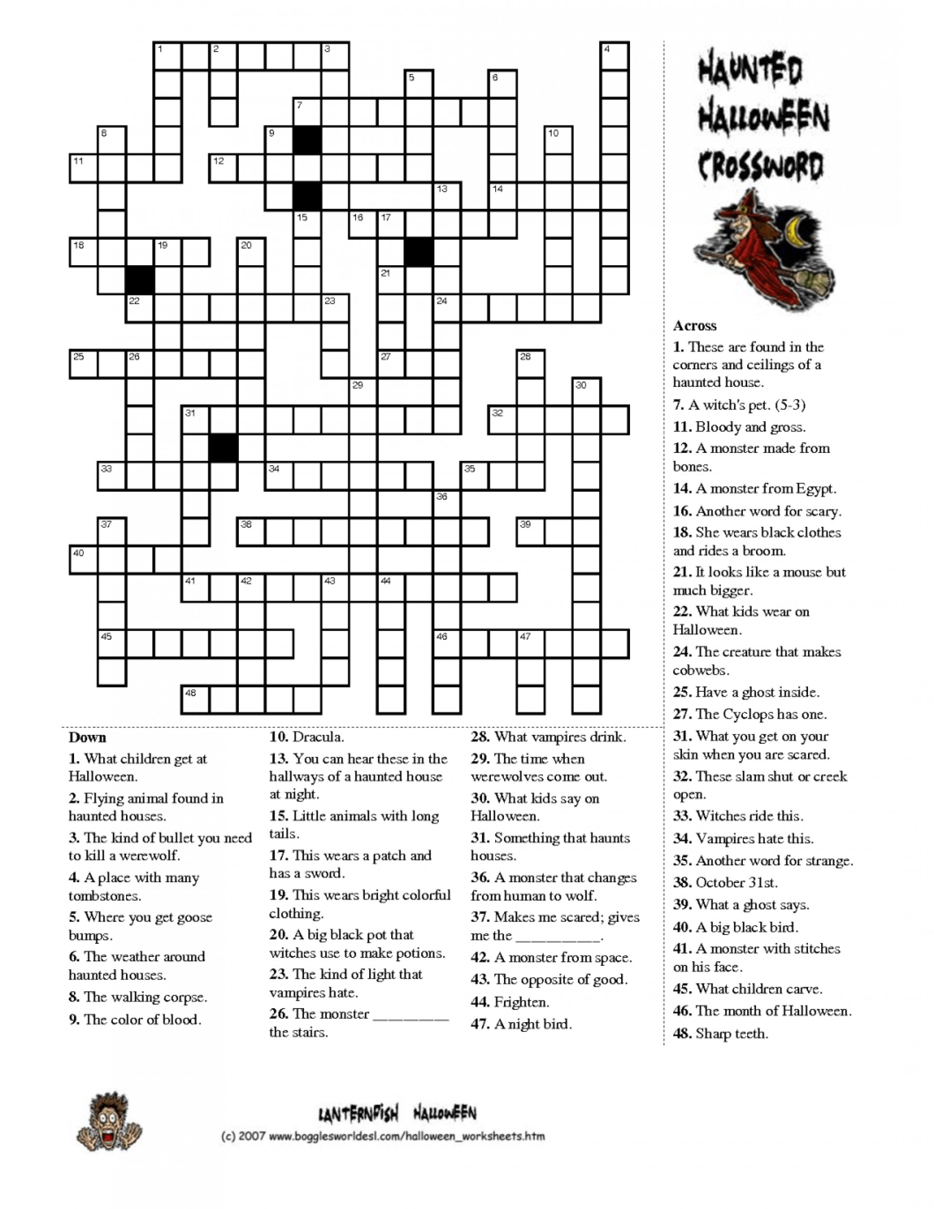 Halloween Crossword Puzzle Printable 3Rd Grade Printable Crossword 