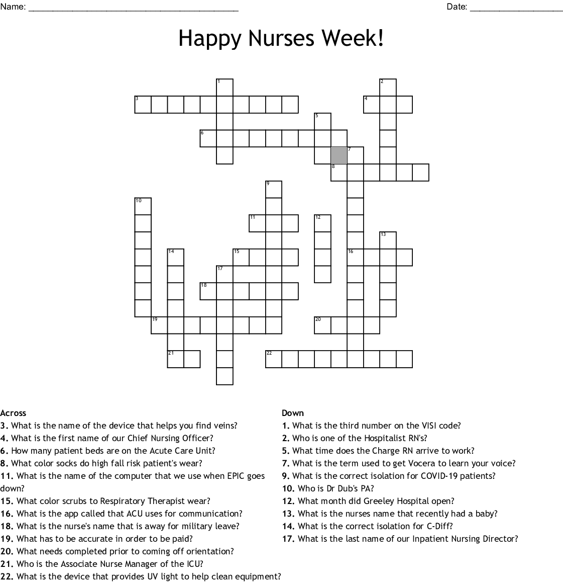 Nursing Crosswords Word Searches Bingo Cards WordMint Sally Crossword