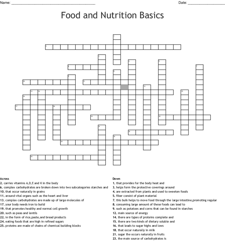 Healthy Eating Crossword Puzzles Printable Printable Template 2021 ...