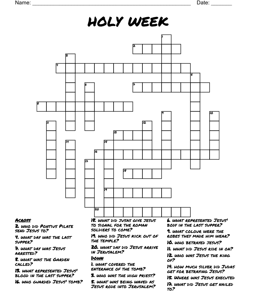 Holy Week Crossword WordMint