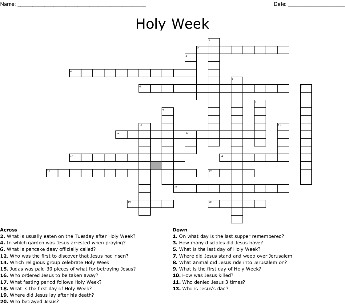 Holy Week Crossword WordMint | Sally Crossword Puzzles