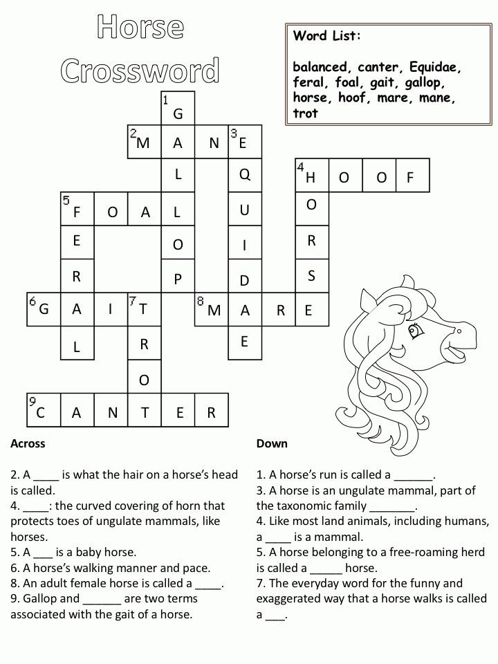 Horse Crosswords Sally Crossword Puzzles