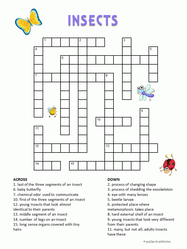 Insects Crossword For Kids Word Puzzles For Kids Kids Crossword 
