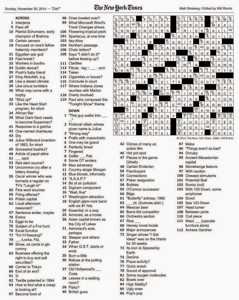 La Times Printable Crossword 2014 Printable Crossword Puzzles